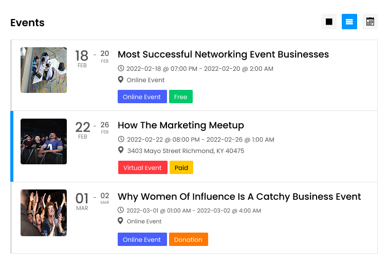 Attractive Event Listing