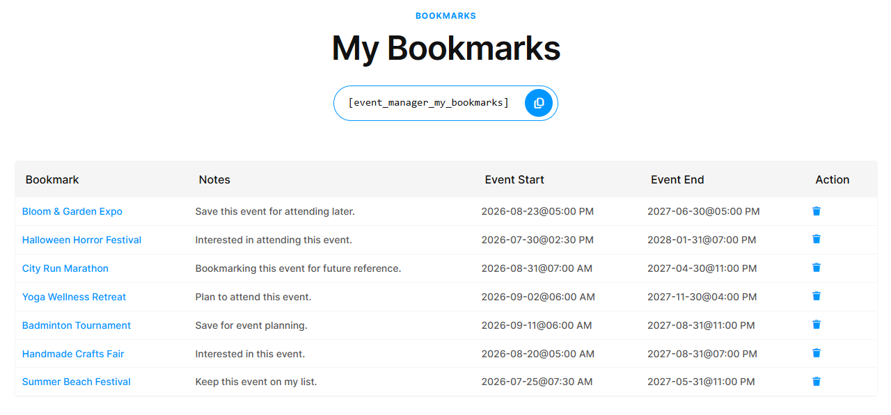 Bookmarks demo