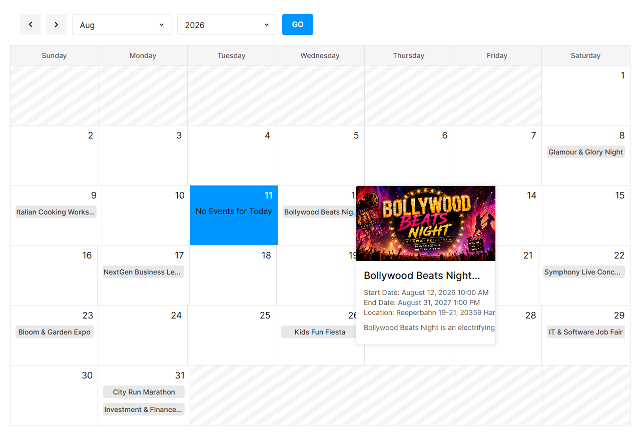 Calendar month view demo