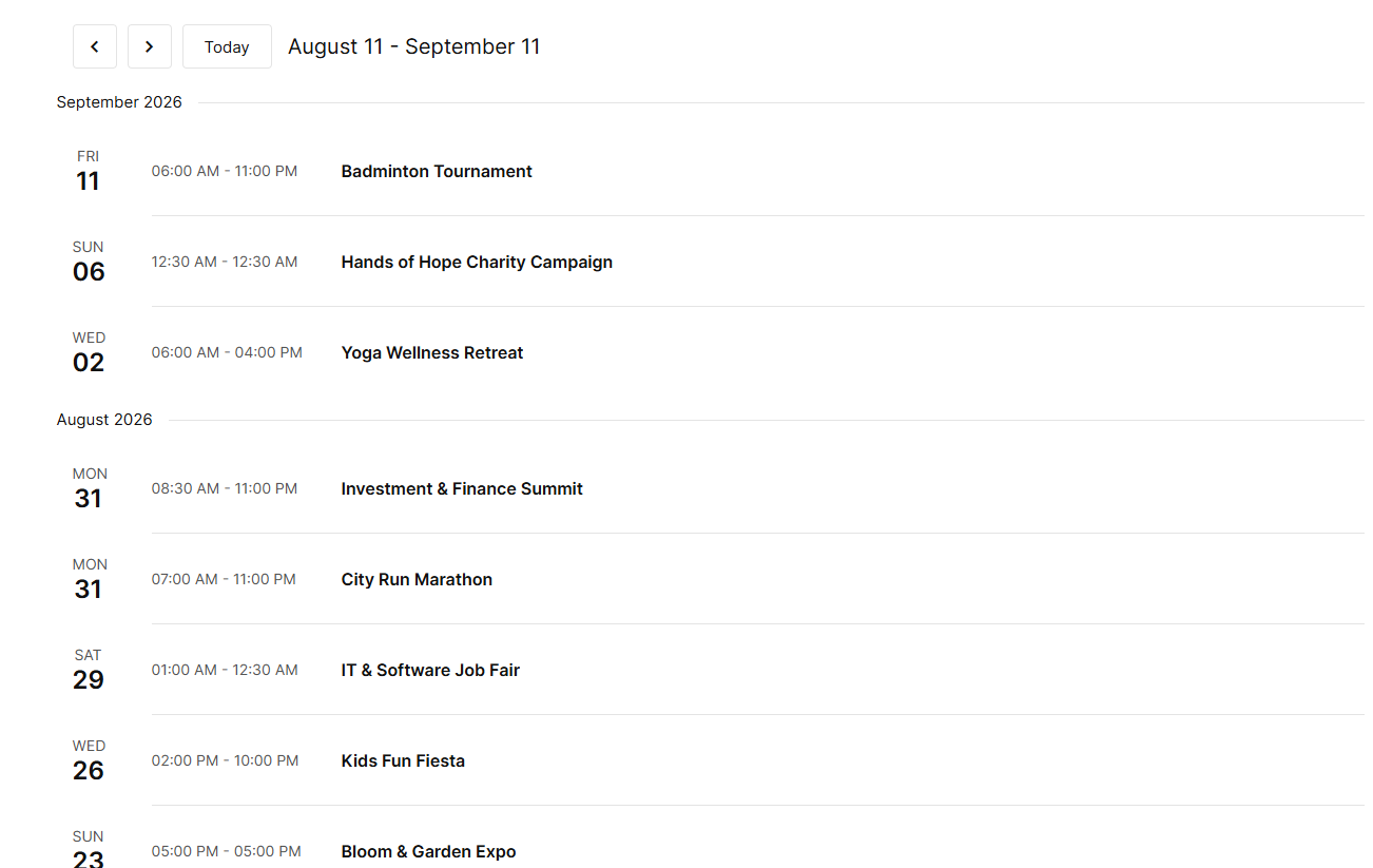 Calendar summary view demo