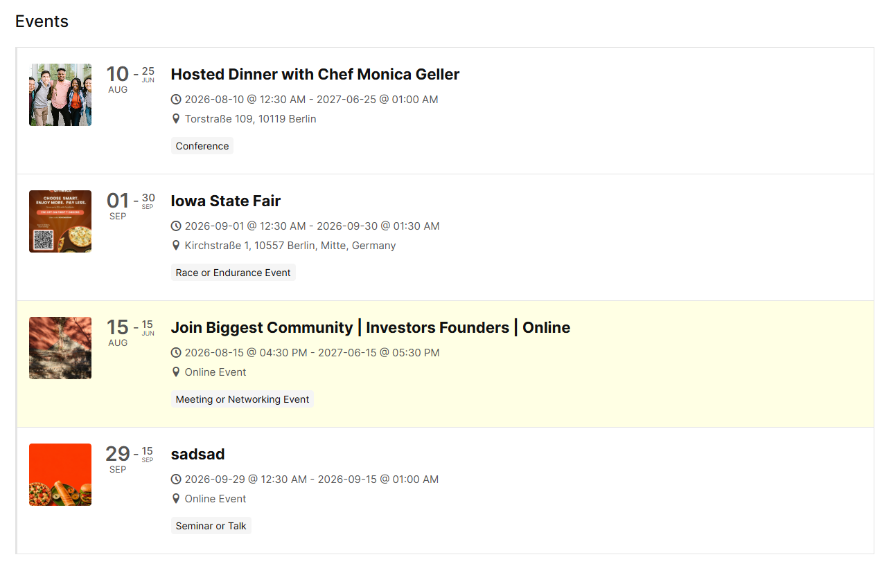 Event list view demo