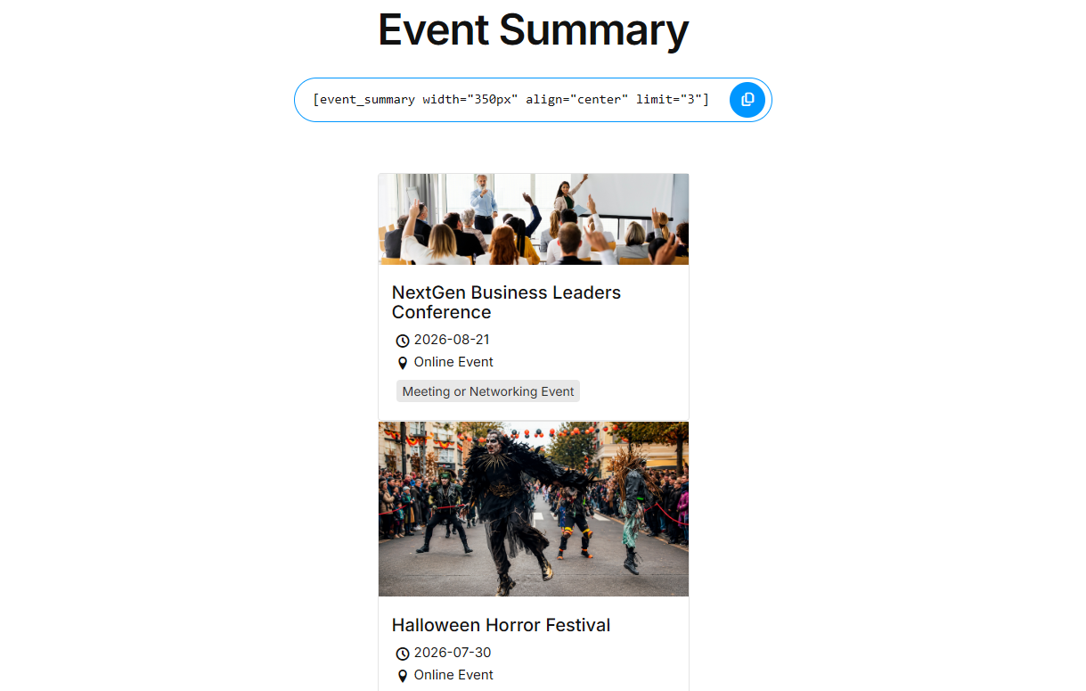 Upcoming events demo