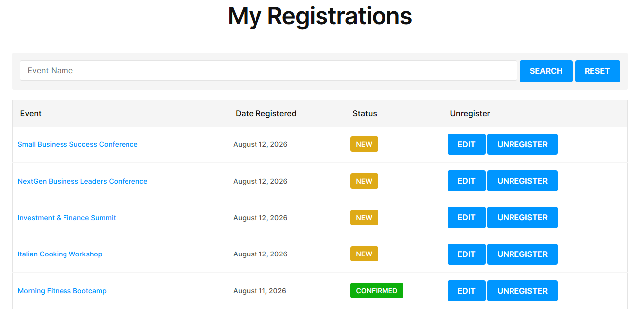 Registrations demo