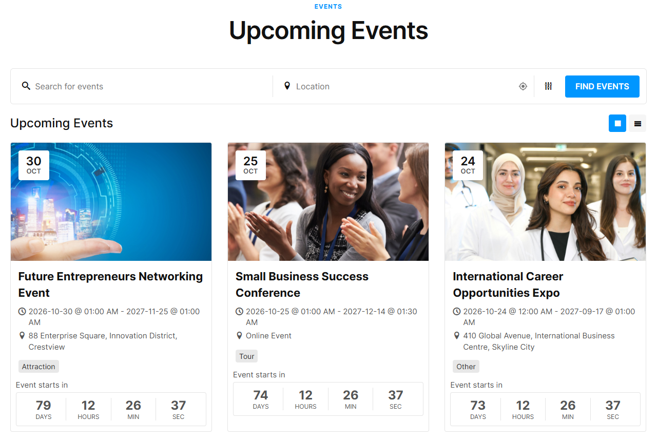 Upcoming events demo
