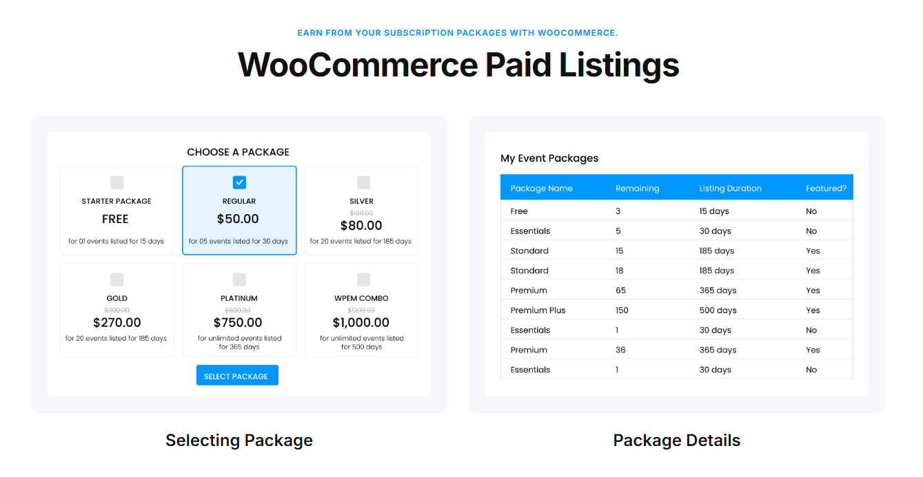 WooCommerce Paid Listings demo