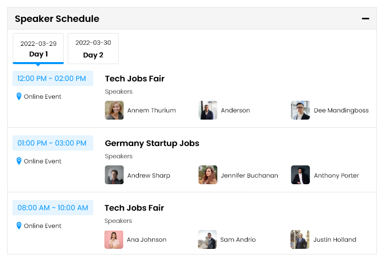 Display Speaker Schedule
