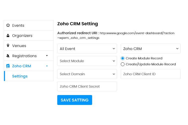 Zoho CRM Settings